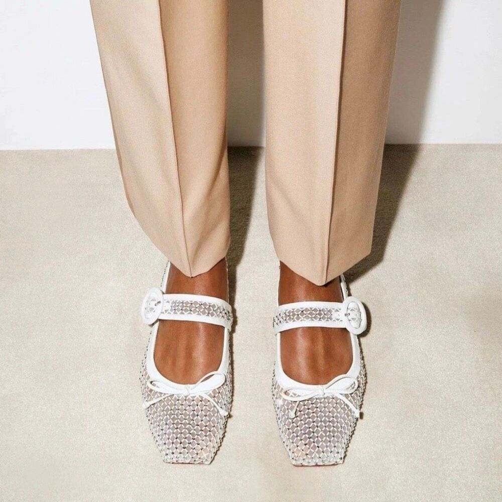 CHRISTIAN LOUBOUTIN Mamastrapitina Crystal Embellished Ballet Flat Size 39 Mesh - Picture 3 of 15